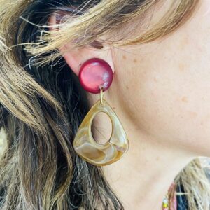 BerNice Clip Earring burgundy red and light brown