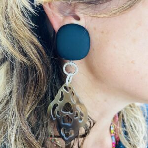 BerNice Clip Earring Black and Horn ,Silver