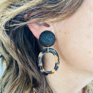 BerNice Clip Earring Black Brown Top,tortoise design
