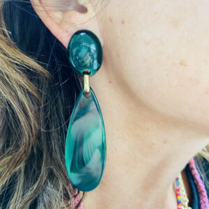 Italian Resin Earring Green Marbeled Design