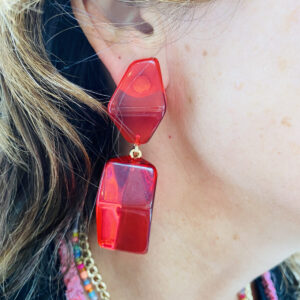Italian Resin Earring Red Translucent Diamond