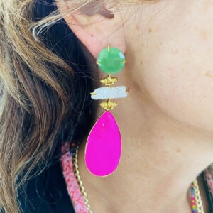 Sparkling semi Precious Stones Pink Green and Pearl