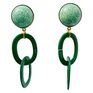 BerNice Clip Earring Green and Gold resin