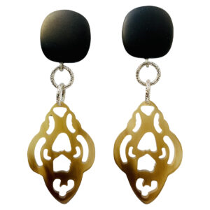 BerNice Clip Earring Black and Horn ,Silver