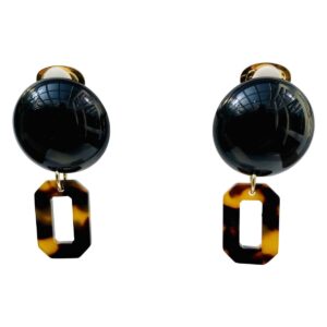 BerNice Clip Earring Black Top , Tortoise Resin