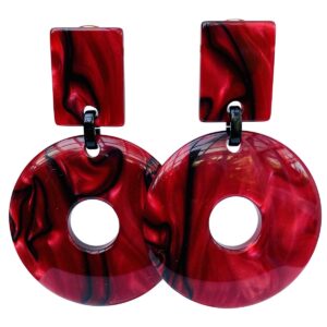 BerNice Clips Earring Red and Black Marbeled Circle