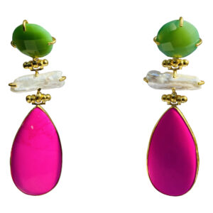 Sparkling semi Precious Stones Pink Green and Pearl