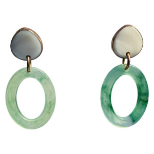 Italian Resin Earring Green Color Mother of Pearl Top