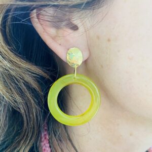 Italian Resin Earring Green Color Hamered Top