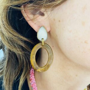 Italian Resin Earring Brown Color , Mother of Pearl Top